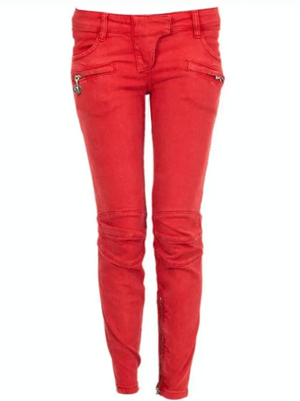 Balmain Paris Red Low-Rise Biker Jeans FR 38 | Double-Tab Waist | Ankle Zip